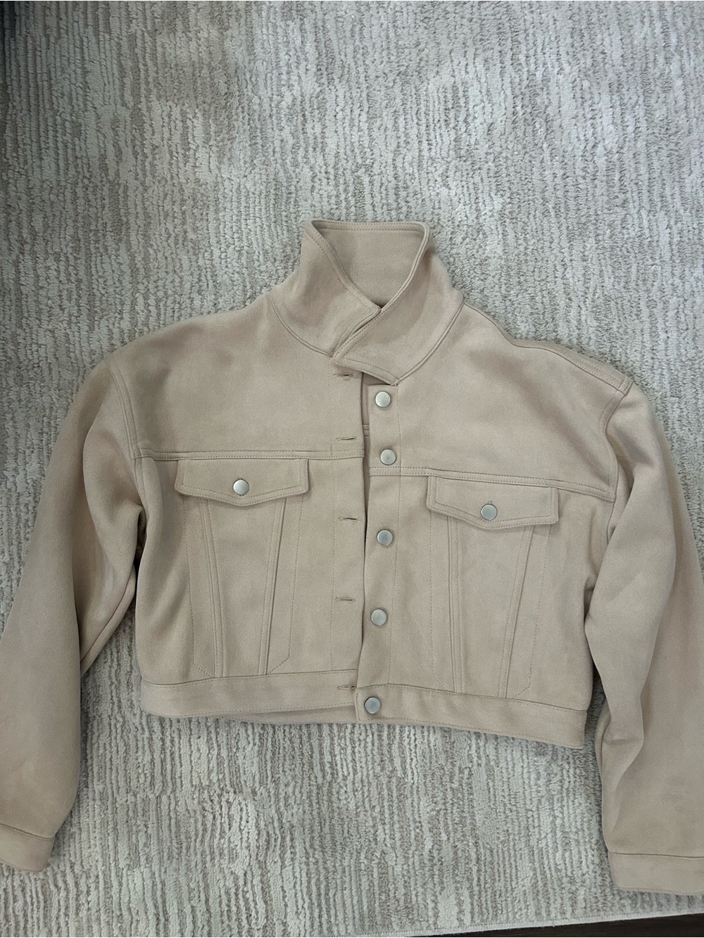 Forever 21 Cropped Button Down Jean Jacket in Beige